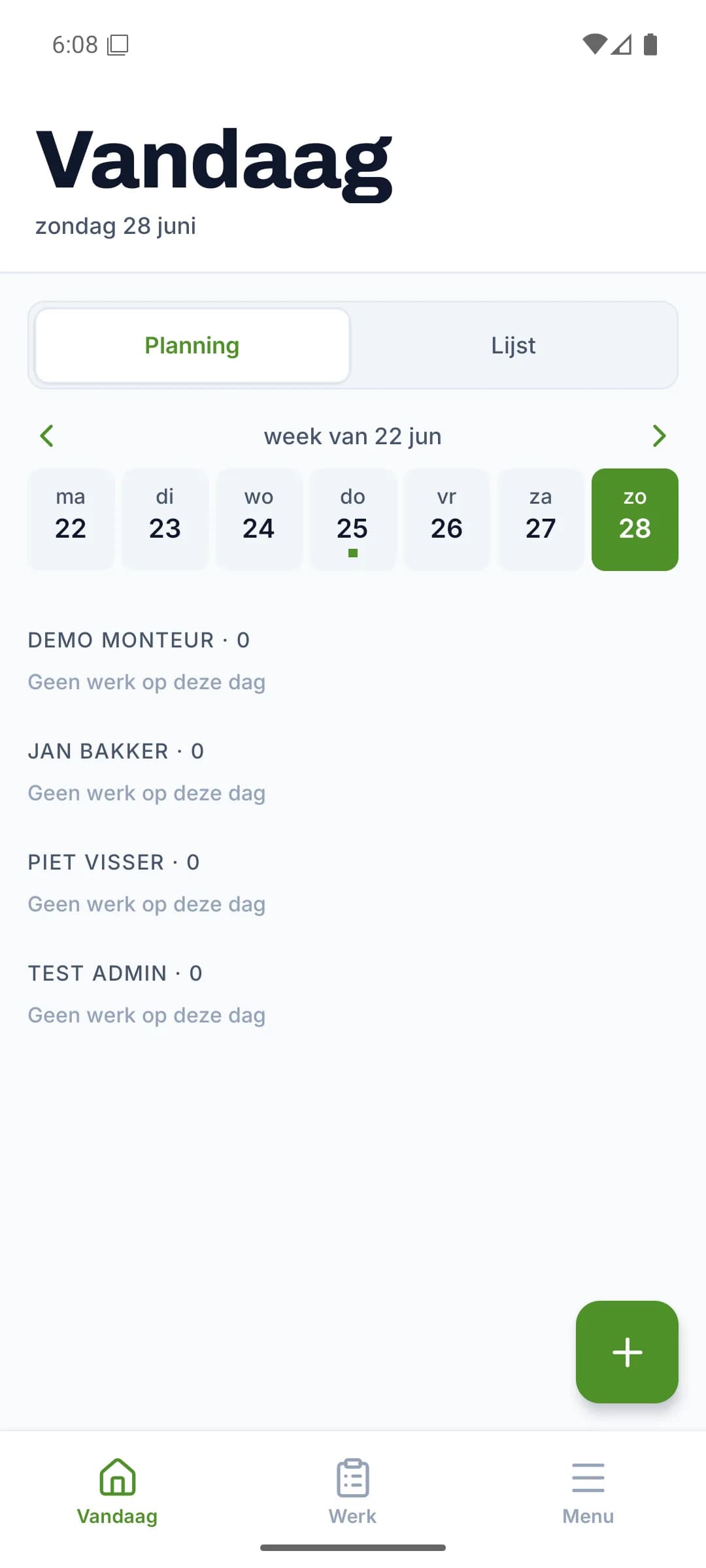 Scherm Vandaag met planning per monteur