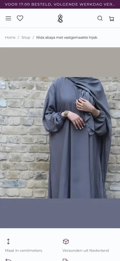 Productpagina van een abaya op een telefoon